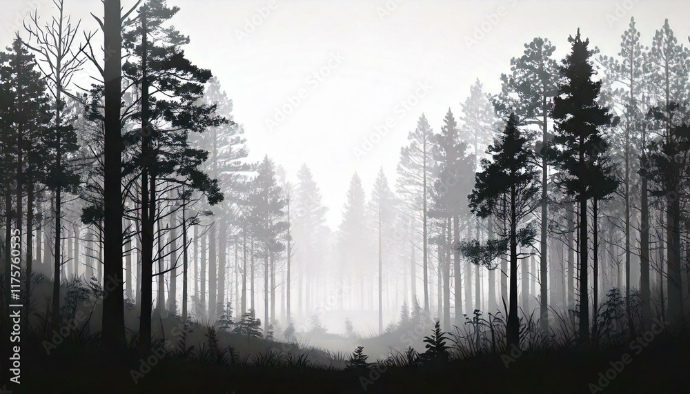 misty morning tree silhouettes the forest