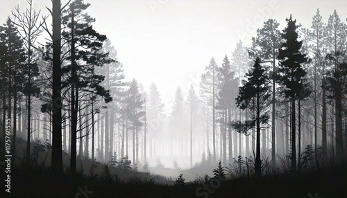 Obraz na płótnie misty morning tree silhouettes the forest w salonie