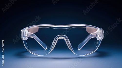 Clear safety glasses with a minimalist design, suitable for protection in various environments, displayed against a dark background.