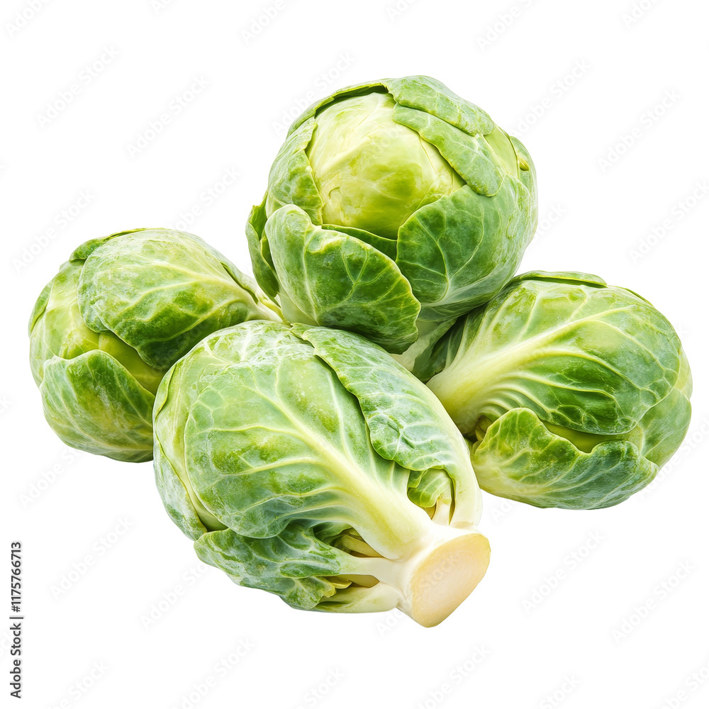 Fototapeta premium Fresh Brussel sprouts isolated on a transparent background, highlighting their vibrant green color and texture, Brussel Sprouts isolated on transparent background