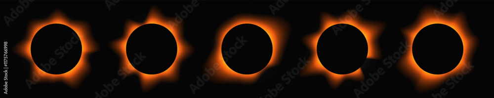 Fototapeta premium Set of orange circle illuminate light frames