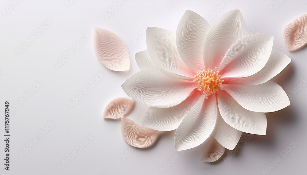 Fototapeta premium a close up of a white flower on a white background with a light pink center and white petals on the petals