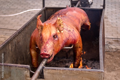 The roasting of piglet at the turnspit