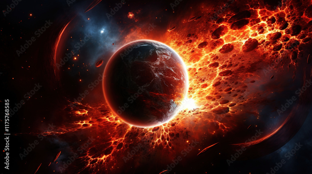 Obraz premium Planet Exploding in Space: Cosmic Catastrophe