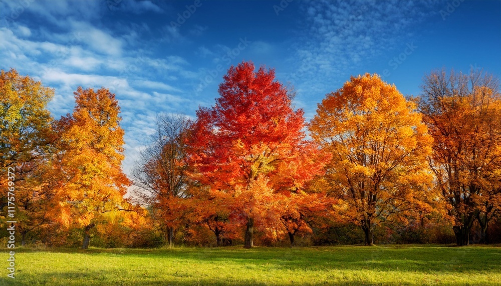 autumn splendor with vivid trees and blue sky autumn splendor with vivid trees and blue sky