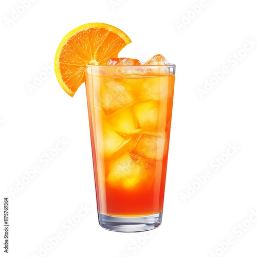 Refreshing orange crush cocktail served in a tall glass with ice and a citrus garnish on a bright transparent background, orange crush cocktail isolated on transparent background