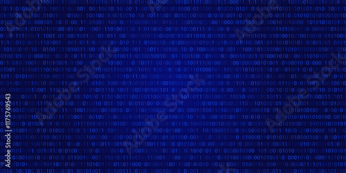 Abstract blue binary code background with a digital matrix. Tech, cybersecurity, and programming concept for digital events. Ideal for AI innovation and hackathons.