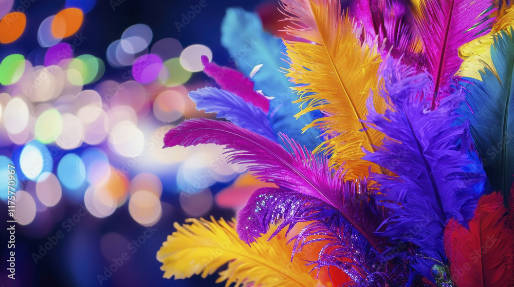 Obraz premium Vibrant feathers in bright colors create festive atmosphere, perfect for celebrations