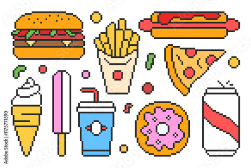 Set of Fast Food Illustration in Pixel Style