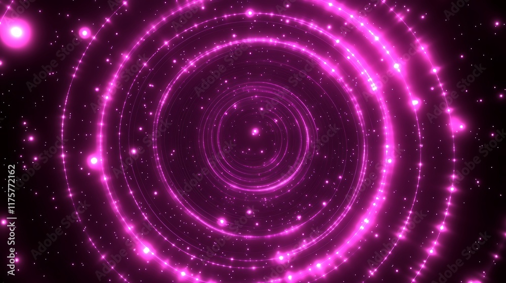 Fototapeta premium Abstract Pink Light Circles Glowing Brightly In Darkness