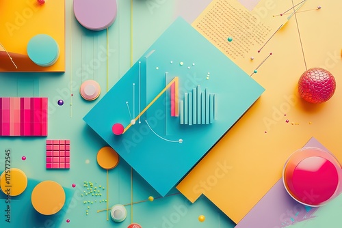 Abstract 3D shapes and graphic elements in vibrant colors.  Perfect for modern design projects.