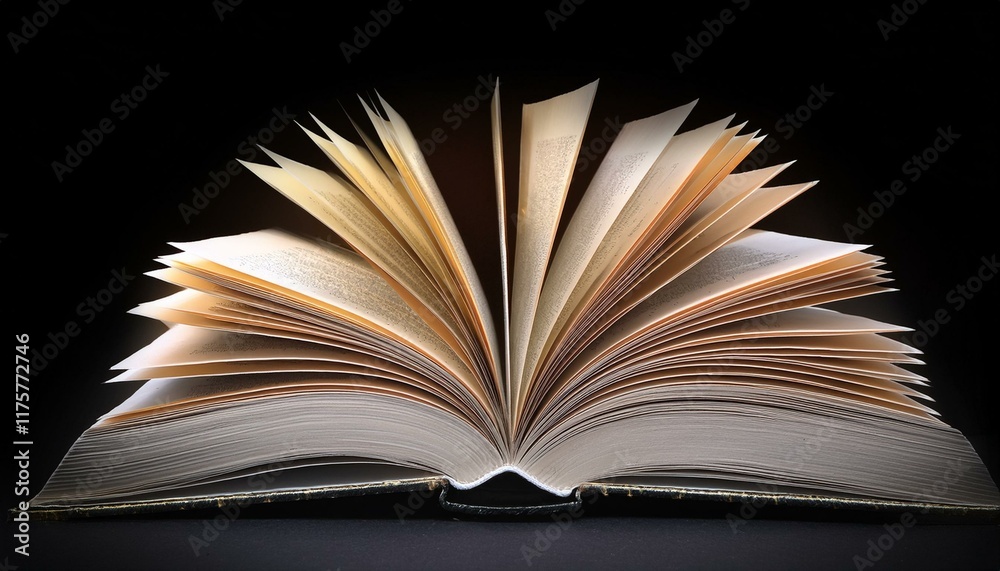 Fototapeta premium open book with pages on a black background