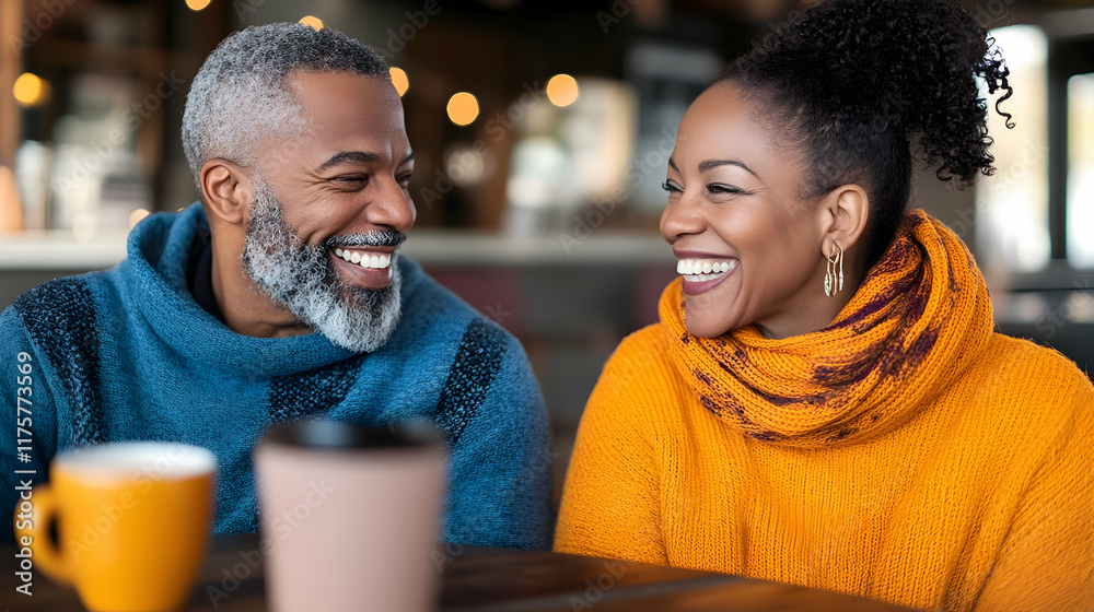 Two friends share smiles and warmth while sipping coffee in a charming urban café setting Two friends share smiles and warmth while sipping coffee in a charming urban café setting
