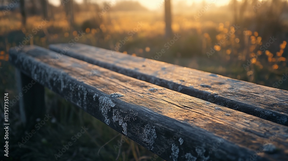 Fototapeta premium Sunset park bench, nature background, peaceful scene, relaxation