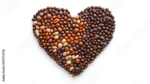 superfood nuts, Heart shape, white background, 16:9