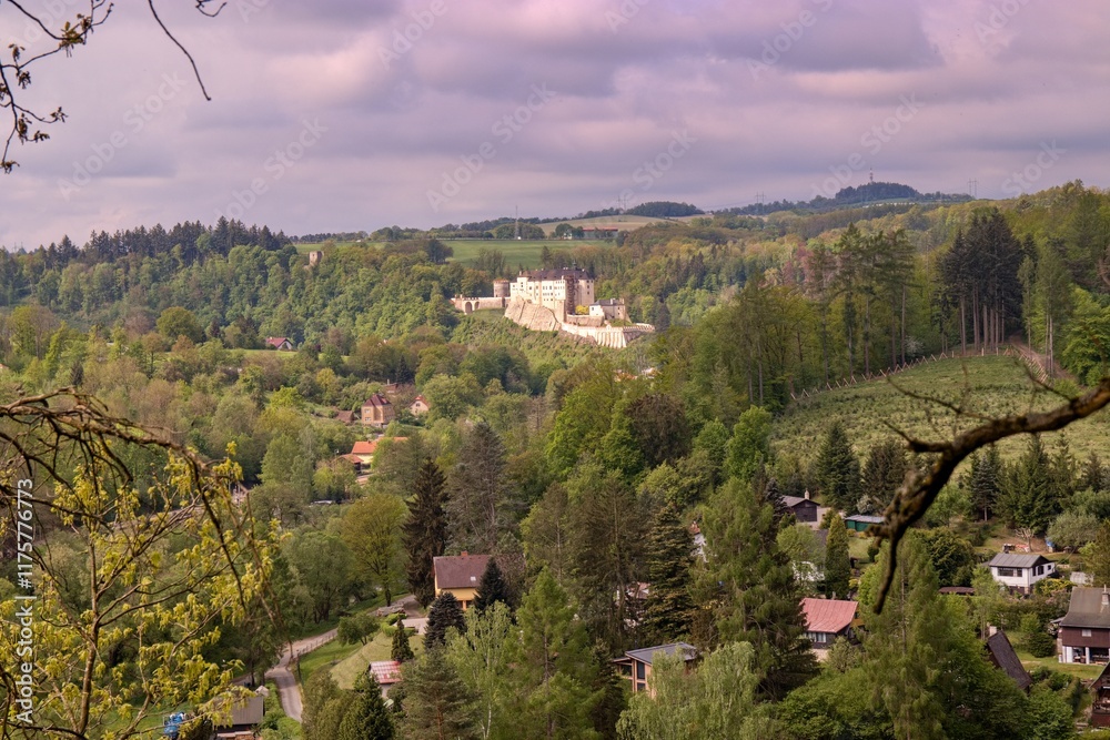 A view to the famous historical castle at the rock above the Sazava river at Cesky Sternberk, Czech republic
