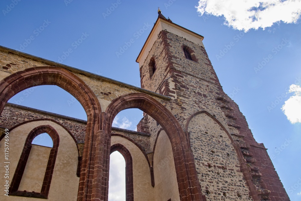 A famous unfinished monastery with large pillars and tower at Sazava, Czech republic