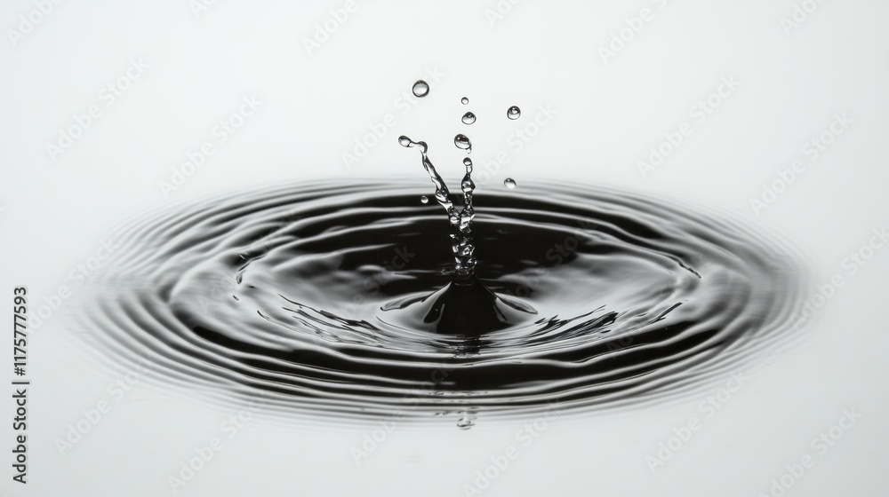 Water droplet impact creating concentric ripples on a dark surface. Water droplet impact creating concentric ripples on a dark surface.