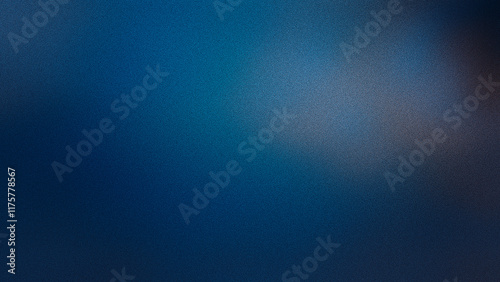 Blurry gradient abstract background with grain noise texture, copy space. Glowing petrol blue dark blue pale brown color blend effect. Technology, business presentation, poster wallpaper header design