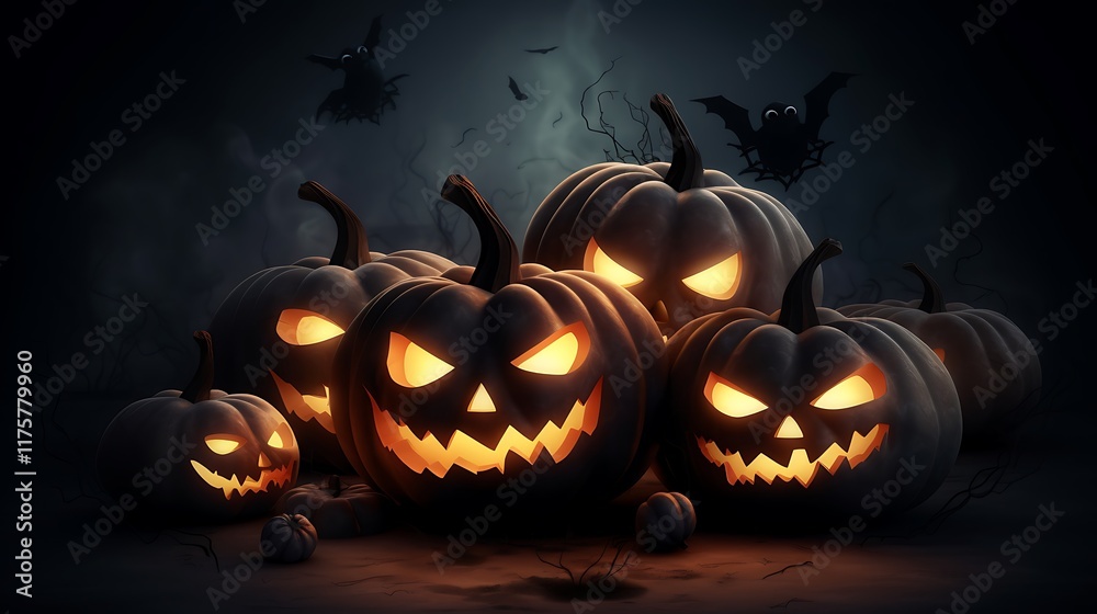 Spooky Halloween Jackolanterns Glowing In The Dark Spooky Halloween Jackolanterns Glowing In The Dark