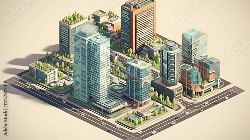 Modern Cityscape Architectural Model Green Spaces Included