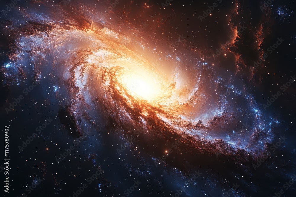 Fototapeta premium Vibrant spiral galaxy illuminated by a brilliant core against a background of stars