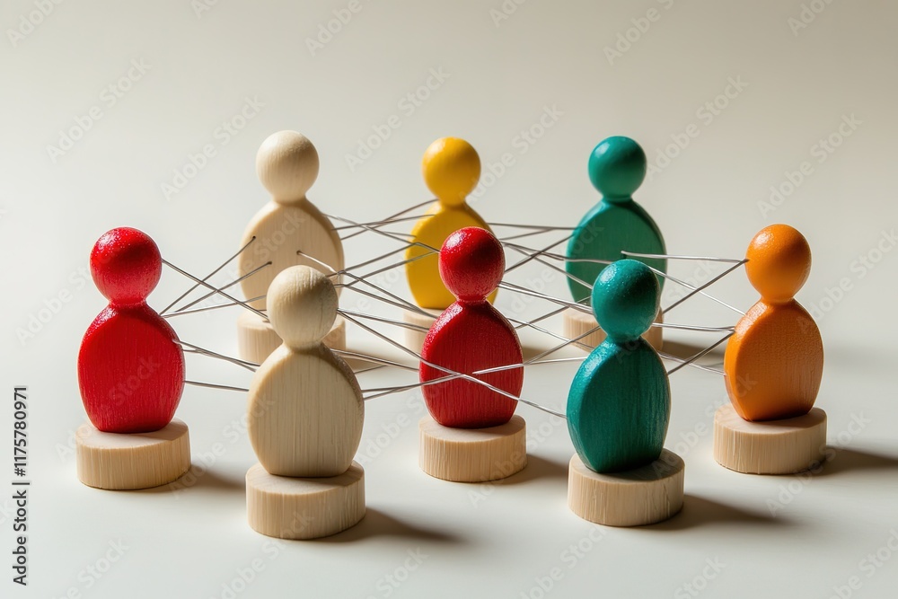 Obraz premium Interconnected wooden figures representing a network.