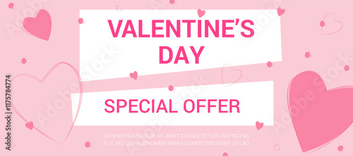 Special offer banner for Valentine's Day. Valentine's Day. Holiday of love. Sale. Abstract banner. Love. Discounts. Banner for advertising, social networks, printing, templates, etc.