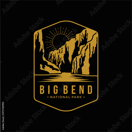 Line art Big Bend National Park patch logo illustration