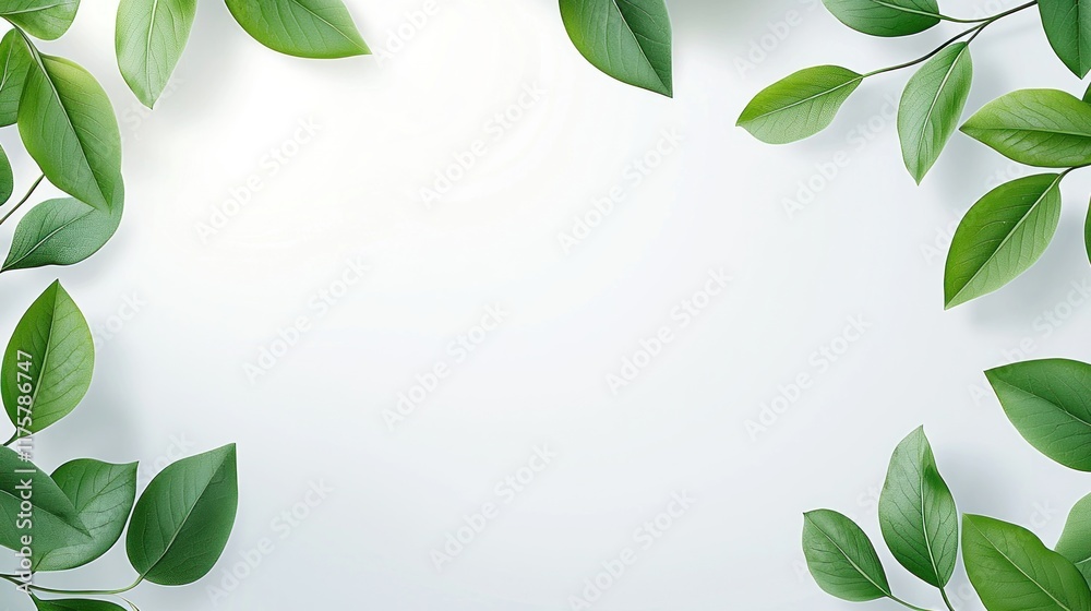 Green leaves framing a blank space for design or text.