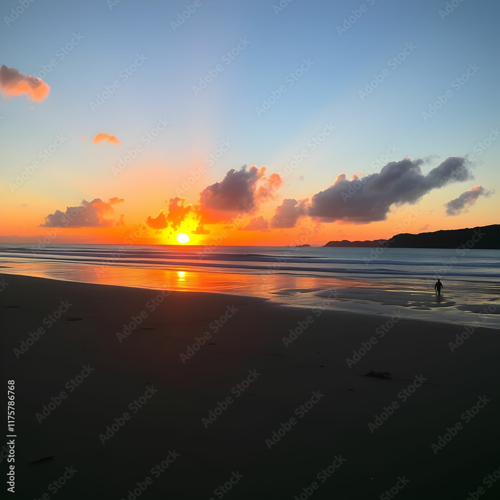 Naklejka premium Sunset scenery of matama beach in oita