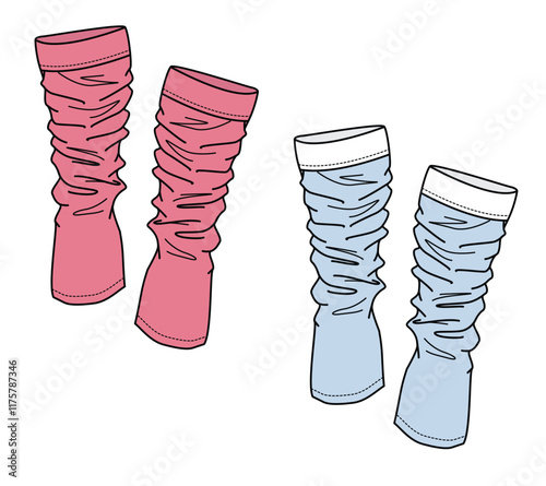 Knit leg warmers vector template technical illustration.