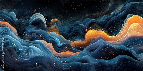 Wallpaper Mural Abstract Celestial Waves: A Serene Blue and Gold Tapestry Torontodigital.ca