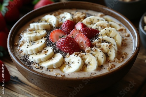 Smoothie-Bowl mit frischen Früchten und Granola photo