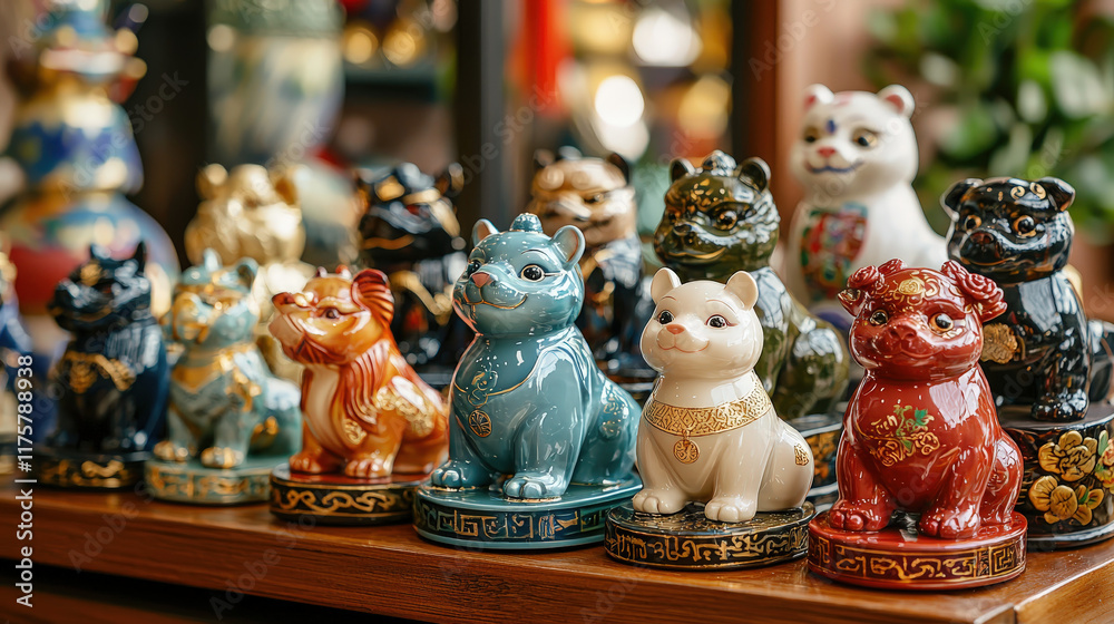 Fototapeta premium Celebrating chinese new year with zodiac animal figurines cultural display indoor setting festive atmosphere