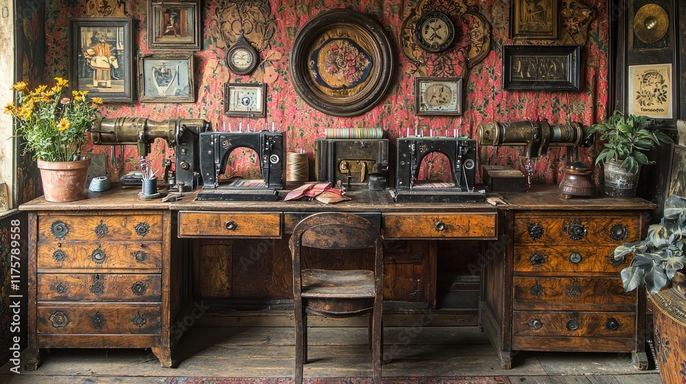 Obraz premium Antique Sewing Room Interior: A Glimpse into the Past