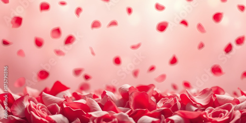A romantic background featuring a cascade of rose petals, designed in soft pinks, reds, and white tones