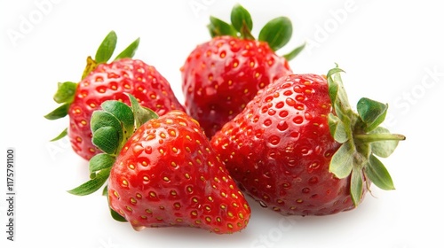 fresh washed strawberries arranged on pristine white table showcasing vibrant color copyspace concept of healthy recipes, fruit marketing, food industry photo