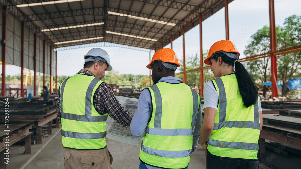 Engineer checking building strength and foundations, showing construction. Worker in construction site. Engineer checking building strength and foundations, showing construction. Worker in construction site.