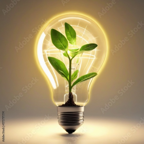 A young plant sprouts from soil inside a lightbulb, symbolizing sustainable energy and eco-consciousness.