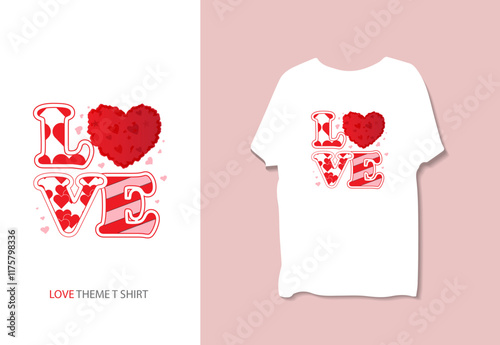 Valentine's love t shirt design, Hearts love t shirt design, typography valentines day t-shirt lettering design template.