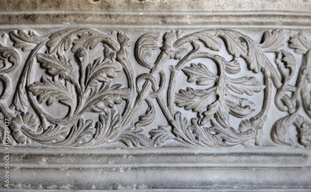Intricate stone carvings from Carcassonne historical site Intricate stone carvings from Carcassonne historical site