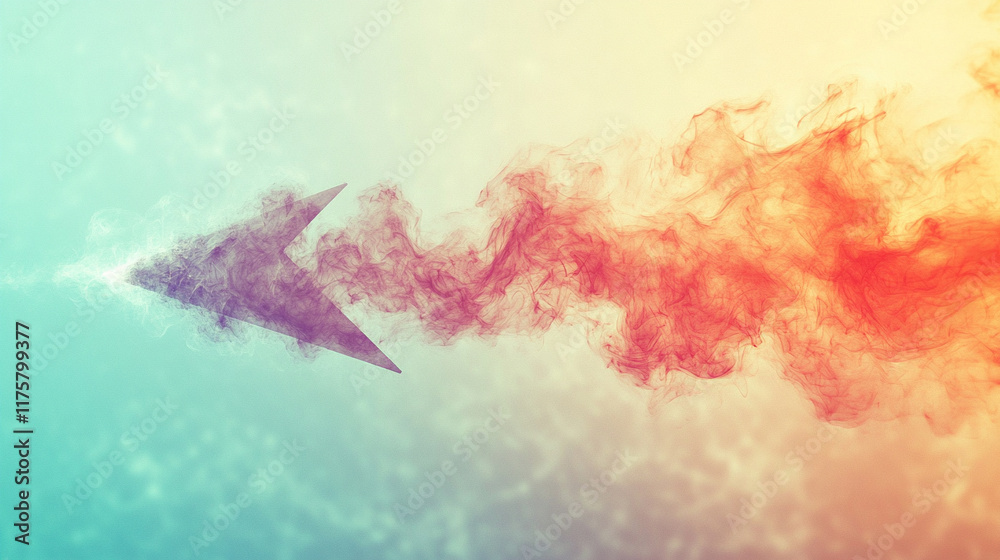 A minimalistic 3D modern arrow blasting upwards with smoke coming out the back against a blurred, bright, soft background, creating a sense of motion and focus on the symbol of upward movement

