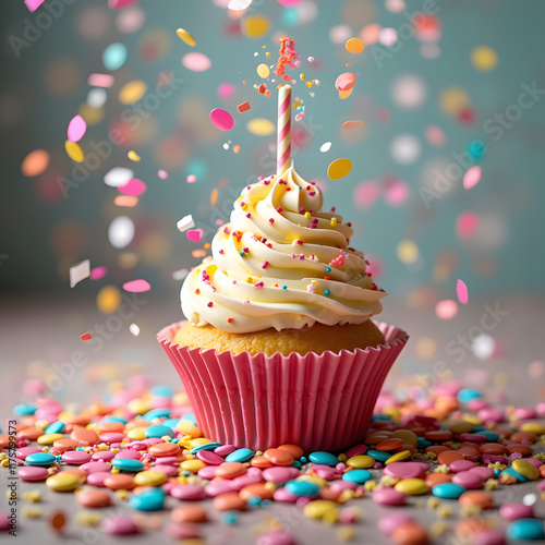birthday images colorful sugar popping confetti and cake