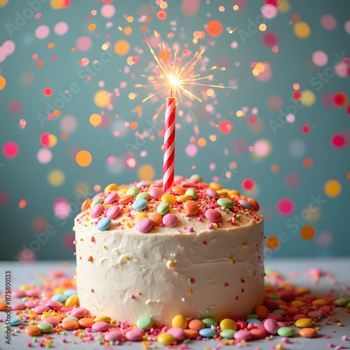 birthday images colorful sugar popping confetti and cake