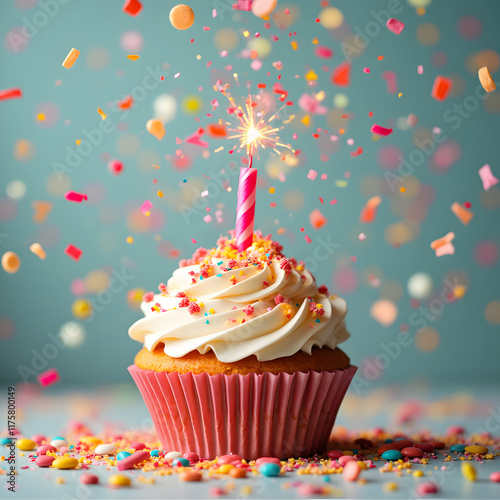 birthday images colorful sugar popping confetti and cake