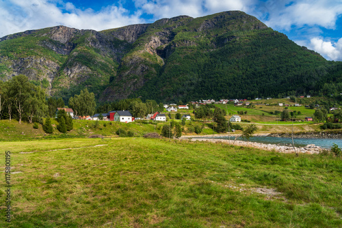 Skjolden Village at the end of Lustrafjorden in Norway photo