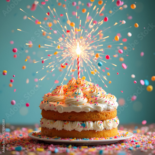 birthday images colorful sugar popping confetti and cake