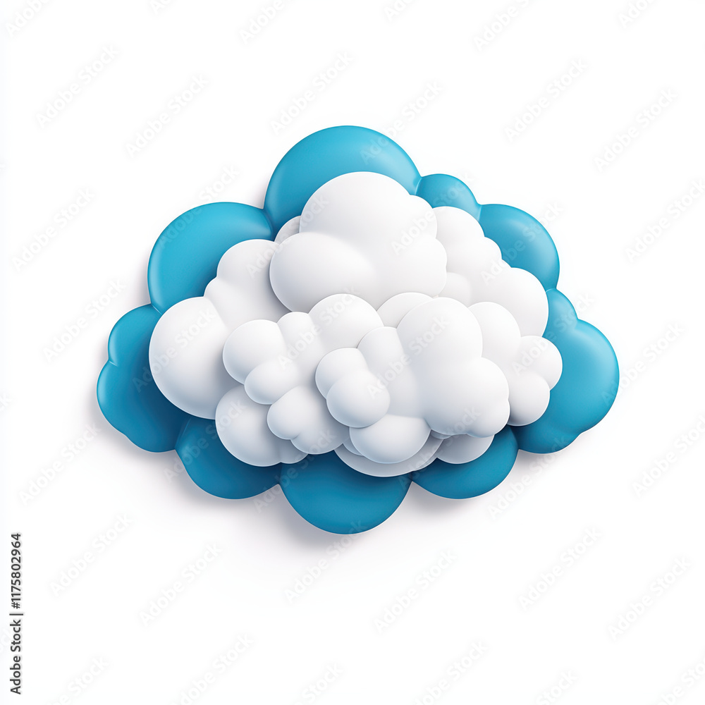Fluffy blue and white cloud icon in minimal 3D design style Fluffy blue and white cloud icon in minimal 3D design style