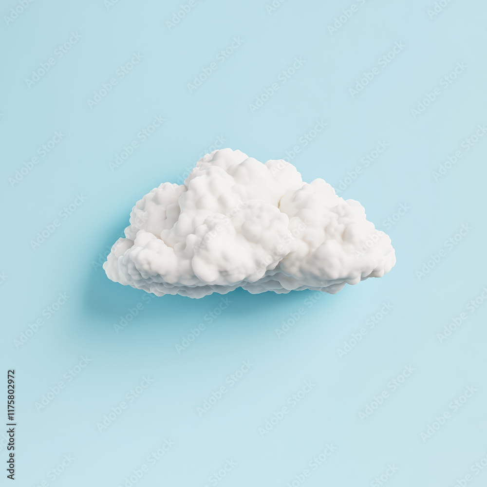 Fluffy white cloud on pastel blue background, creating serene atmosphere
